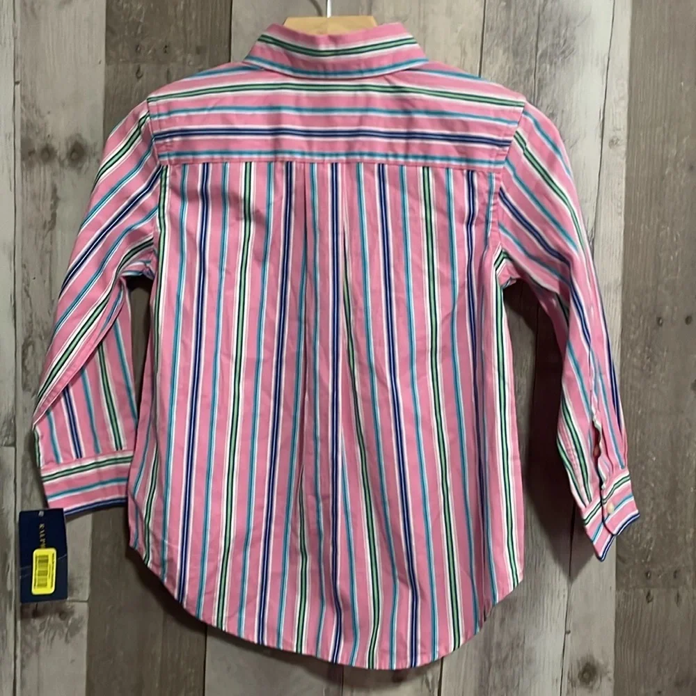 Ralph Lauren pink striped shirt long sleeves button down 3t NEW